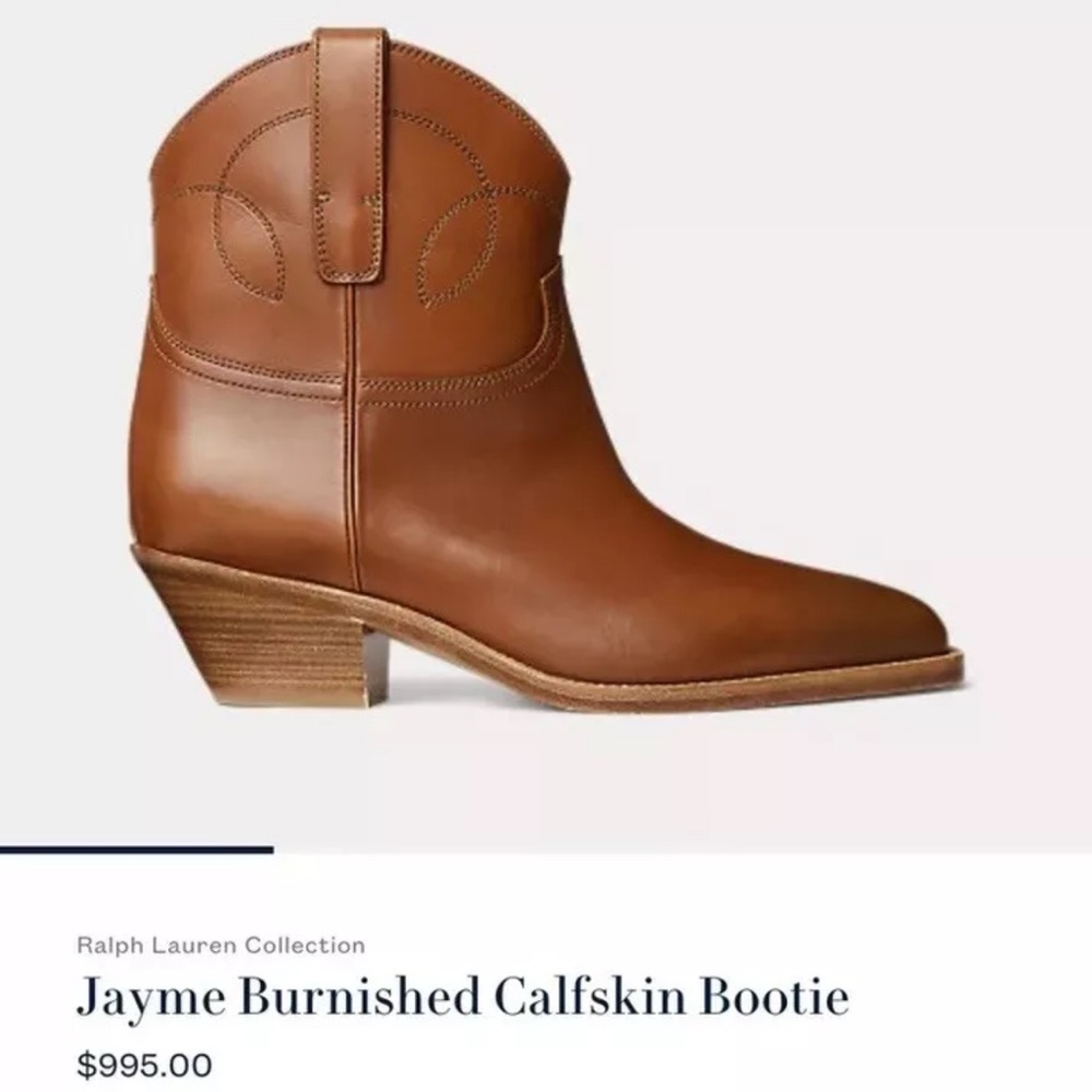 Ralph Lauren Purple Label Brown Ankle Boots with Western Charm